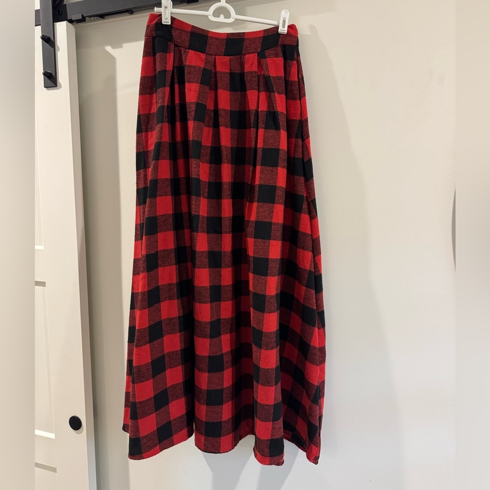 SHEIN Red and Black Checkered A-Line Skirt